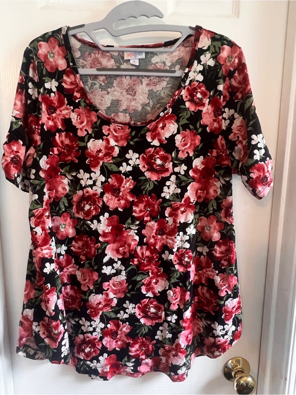 Floral Scoop Neck Morgan Top - Black with Red Floral
